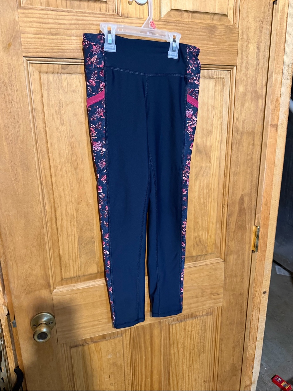 Old Navy Navy Leggings with Pink Floralo Side Panels